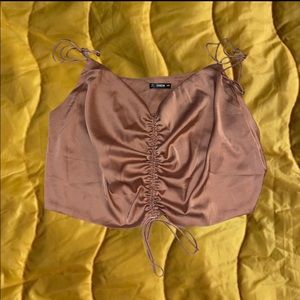 plus tie drawstring ruched satin cami top